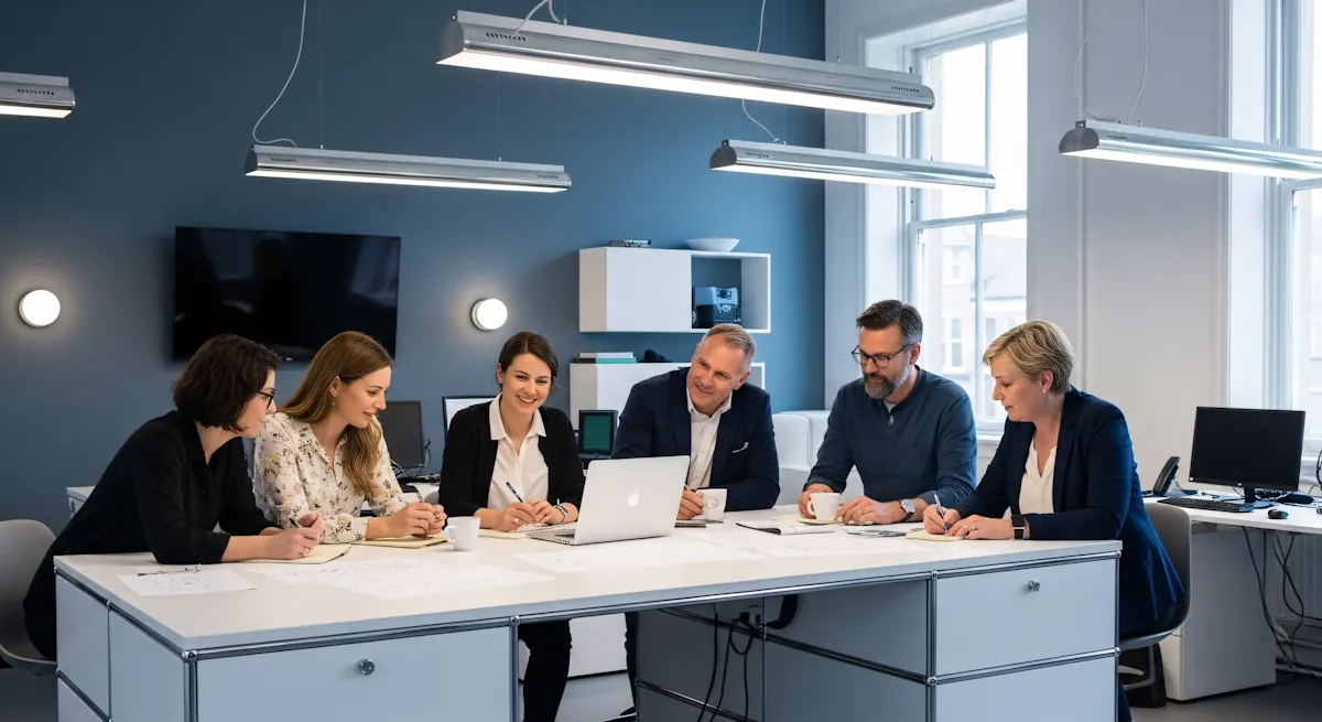Het team van Acuut Schuldhulp bespreekt een budgetplan op kantoor