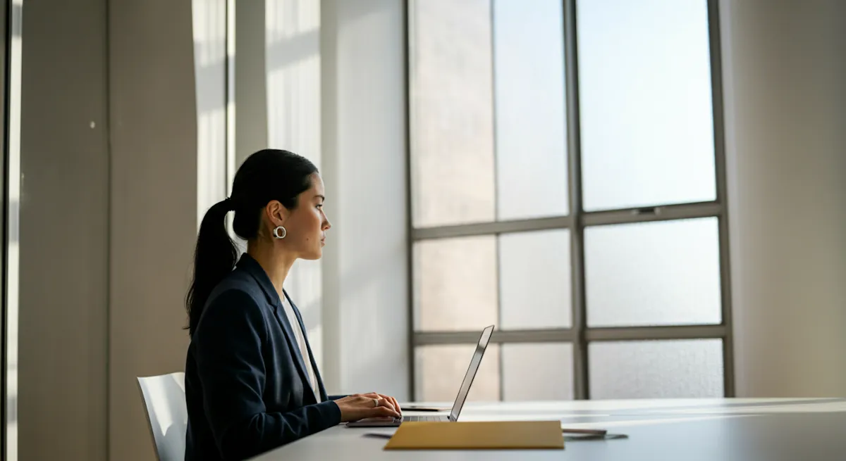 Medewerker van Acuut Schuldhulp geconcentreerd aan het werk